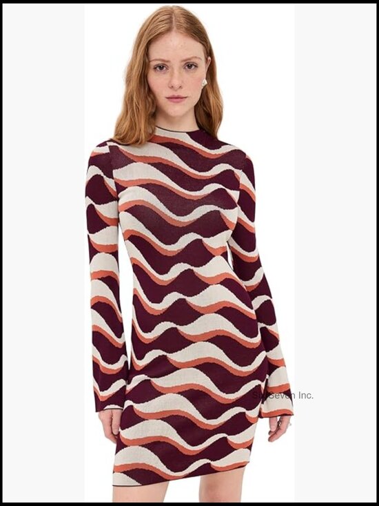 Dresses & Skirts - Lightweight Jacquit Knit Dress with Flared Cuffs and Mock Neck